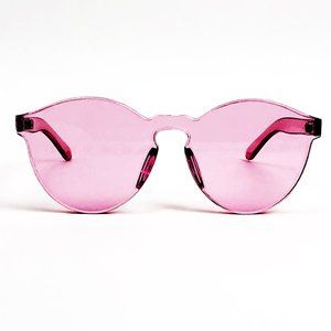 Pink Rimless Oversized Sunglasses Transparent Plastic Valentine's Day
